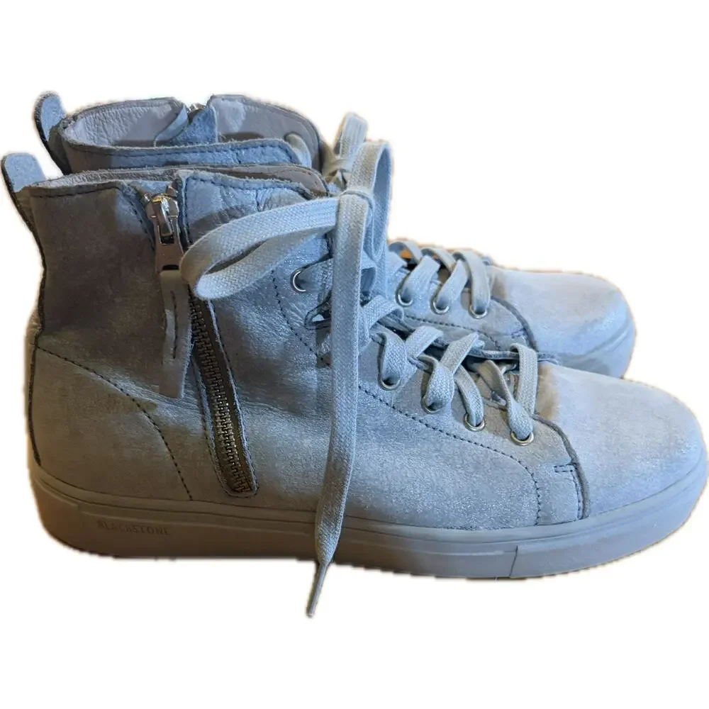 Blackstone Women's High-Top Sneakers Blue Side Zip‎ Lace-Up $195 MSRP EU Size 40